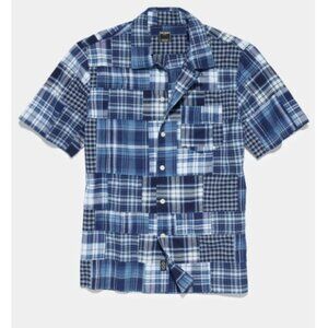 Todd Snyder Camp Collar Patchwork Short Sleeve Shirt in Indigo Size Medium